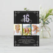 シックなフローリッシュグラーム甘い16フォトバースデーパーティー 招待状 (スタンド正面)