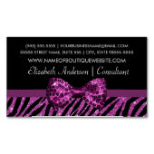 シックなブティックの紫色のシマウマのプリントのフェイクな輝きの弓 マグネット名刺 (正面)