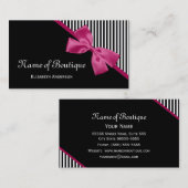 シックなブティックブラック&ホワイトストライプリボンピンクリボン 名刺 (正面/裏面)