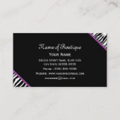 シックなブティックブラック&ホワイトゼブラパープルリボン 名刺 (裏面)