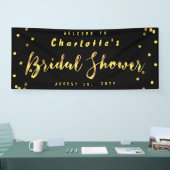 シックなブライダルシャワーのフェイクな金ゴールドの紙吹雪の黒 横断幕 (トレードショー)