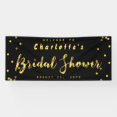 シックなブライダルシャワーのフェイクな金ゴールドの紙吹雪の黒 横断幕 (横)