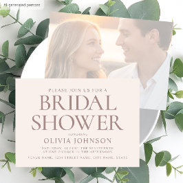 シックなブライダルシャワーフォトタイポグラフィパステルピンク 招待状
