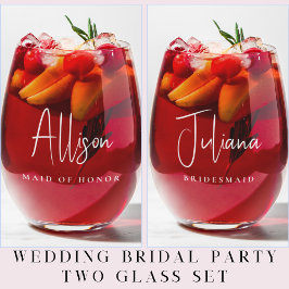 シックなブライデスメイドメイド・オブ・オーナー（花嫁付き添い人）結婚ズ ステムなしワイングラス