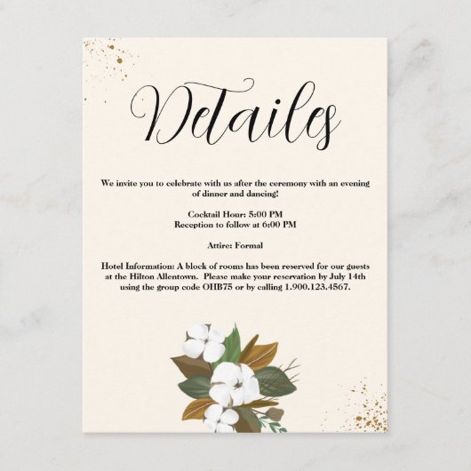 シックなブラウンアンドクリーム結婚フローラ詳細 エンクロージャーカード (正面)