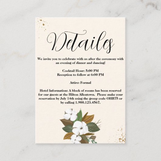 シックなブラウンアンドクリーム結婚フローラ詳細 エンクロージャーカード (正面)