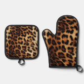 シックなブラウンクリームヒョウ 鍋つかみ&鍋敷きセット (正面)