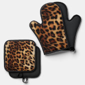 シックなブラウンクリームヒョウ 鍋つかみ&鍋敷きセット (正面/裏面)