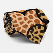 シックなブラウンブラックアンドホワイトアニマルプリントハート ネクタイ (ロール)