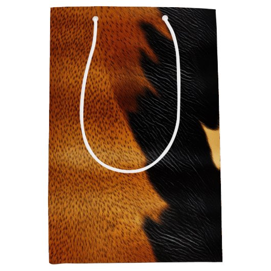 シックなブラウンブラッククリームウエスタンコウィド ミディアムペーパーバッグ (正面)