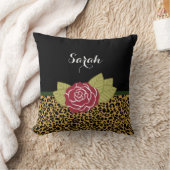 シックなブラウン金ゴールドヒョウ印刷レッドローズ名 クッション (ブランケット)
