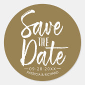 シックなブラシスクリプトウェディング日付を保存 ラウンドシール (正面)