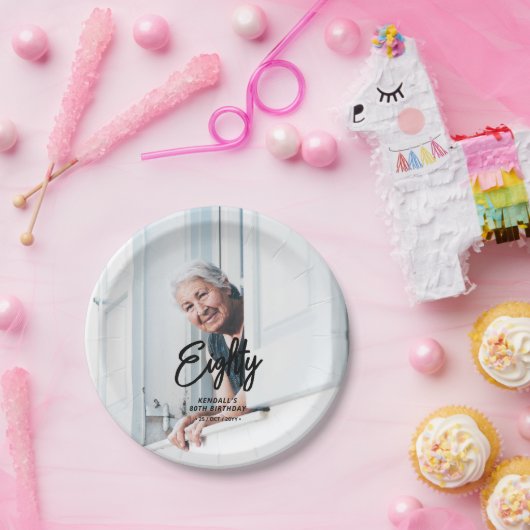 シックなブラシスクリプトカスタムフォトバースデーパーティー ペーパープレート (パーティー)