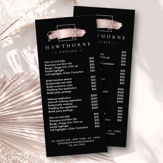 シックなブラシストロークサロン価格リストサービスブラック ラックカード