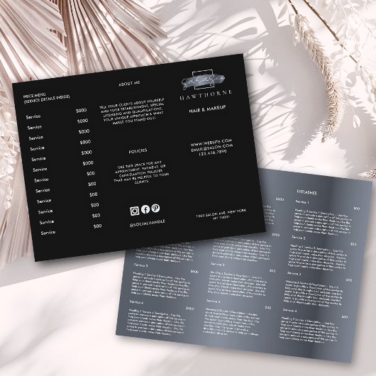 シックなブラシストロークサロン価格リストサービスメニュー