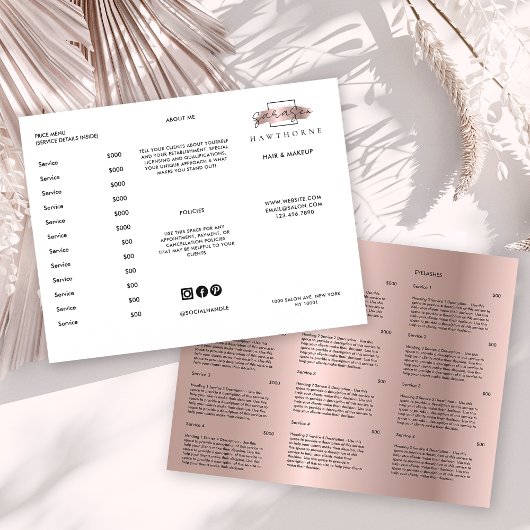 シックなブラシストロークサロン価格リストサービスメニュー