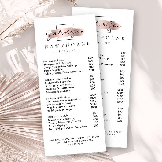 シックなブラシストロークサロン価格リストサービモダンス ラックカード