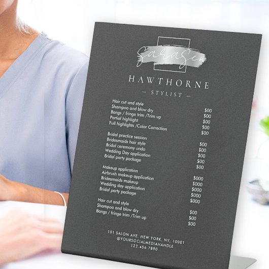 シックなブラシストロークサロン価格リストサービモダンス 台座サイン