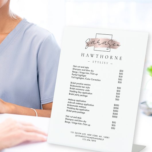 シックなブラシストロークサロン価格リストサービモダンス 台座サイン