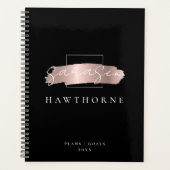 シックなブラシストロークブラックフェイクバラ金ゴールドモノグラム プランナー手帳 (正面)