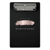 シックなブラシストロークブラックフェイクバラ金ゴールドモノグラム ミニクリップボード (正面)