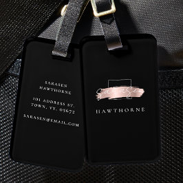 シックなブラシストロークブラックフェイクバラ金ゴールドモノグラム ラゲッジタグ