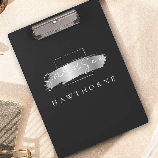 シックなブラシストローク黒フェイク銀ブラシモノグラム クリップボード