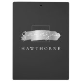 シックなブラシストローク黒フェイク銀ブラシモノグラム クリップボード (裏面)