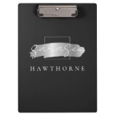 シックなブラシストローク黒フェイク銀ブラシモノグラム クリップボード (正面)