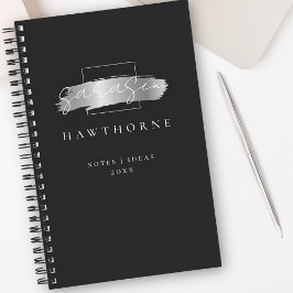 シックなブラシストローク黒フェイク銀ブラシモノグラム ノートブック