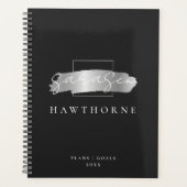 シックなブラシストローク黒フェイク銀ブラシモノグラム プランナー手帳 (正面)