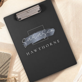 シックなブラシストローク黒フェイク銀灰色モノグラム クリップボード