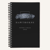 シックなブラシストローク黒フェイク銀灰色モノグラム ノートブック (正面)