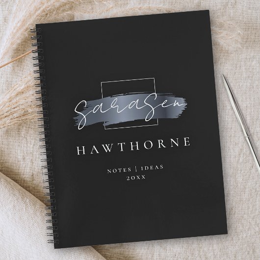 シックなブラシストローク黒フェイク銀灰色モノグラム ノートブック