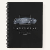 シックなブラシストローク黒フェイク銀灰色モノグラム ノートブック (正面)