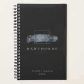 シックなブラシストローク黒フェイク銀灰色モノグラム プランナー手帳 (正面)