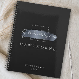 シックなブラシストローク黒フェイク銀灰色モノグラム プランナー手帳