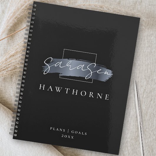 シックなブラシストローク黒フェイク銀灰色モノグラム プランナー手帳