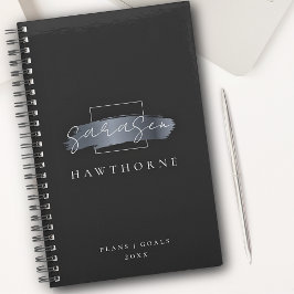 シックなブラシストローク黒フェイク銀灰色モノグラム プランナー手帳