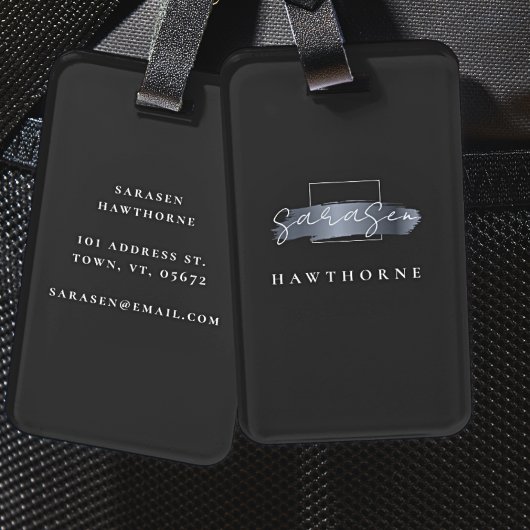 シックなブラシストローク黒フェイク銀灰色モノグラム ラゲッジタグ