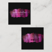シックなブラシストローク |黒フェイク色のピンク スクエア名刺 (正面/裏面)