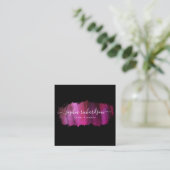 シックなブラシストローク |黒フェイク色のピンク スクエア名刺 (スタンド正面)