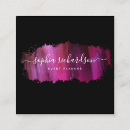 シックなブラシストローク |黒フェイク色のピンク スクエア名刺