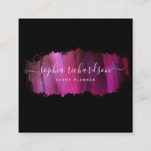 シックなブラシストローク |黒フェイク色のピンク スクエア名刺 (正面)