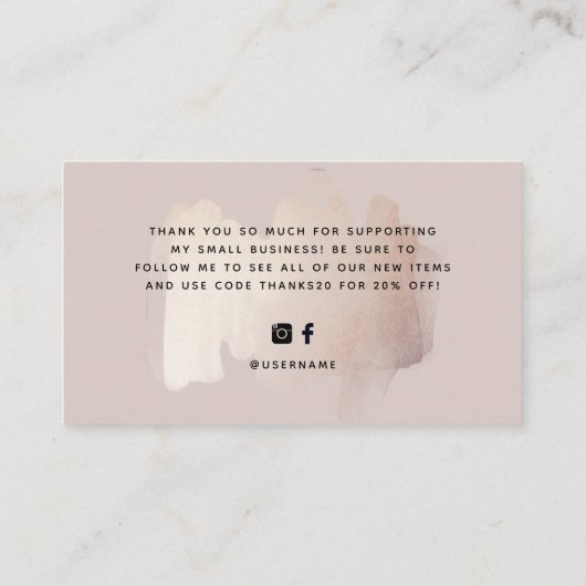 シックなブラシストローク | Small Businessありがとうございました 名刺 (裏面)