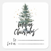 シックなブラシメリークリスマス松の木ギフトシール スクエアシール (正面)