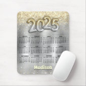 シックなブラシ仕上げシルバーゴールド輝き2025カレンダー マウスパッド (マウス)