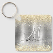 シックなブラシ仕上げメタルシルバー金ゴールドフェイクグリッター キーホルダー (正面)