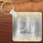 シックなブラシ仕上げメタルシルバー金ゴールドフェイクグリッター キーホルダー (正面)