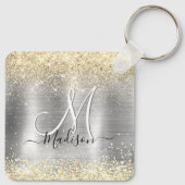 シックなブラシ仕上げメタルシルバー金ゴールドフェイクグリッター キーホルダー (裏面)